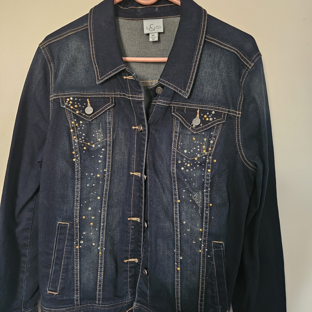 Style & Co. Dark Denim Jacket with Gold Details